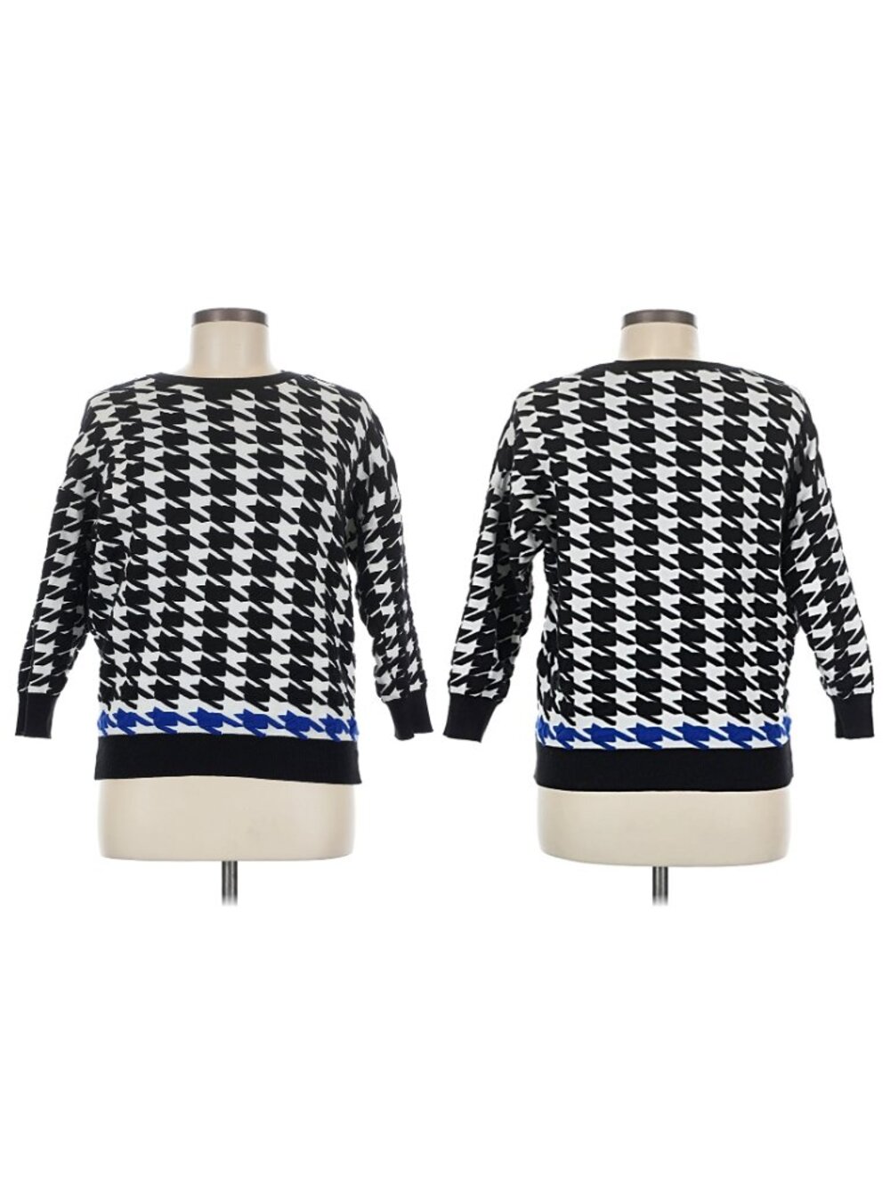 Michael Kors Sweater Womens Size XL Black White Houndstooth Crewneck Long Sleeve